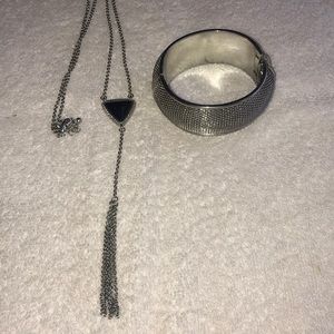 Silver Plated Long Necklace w/ Silver Bracelet